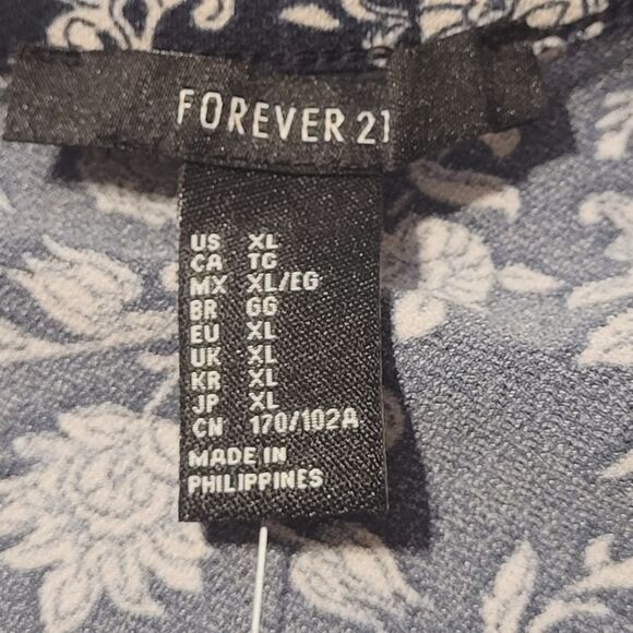 Forever 21 F21 Long Sleeve Bodycon Dress Lace Up Front Navy Paisley XL New OOS - Picture 7 of 10